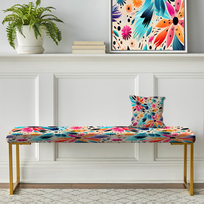 Multicolor Tribal Mandala Boho Pattern - Floral Upholstered Gold Bench