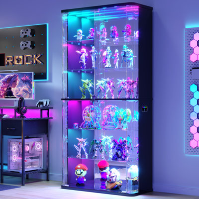 Vitrine 70,9 "à porte en verre T avec lumière RVB, armoire de rangement à 6 niveaux avec capteur de corps humain 