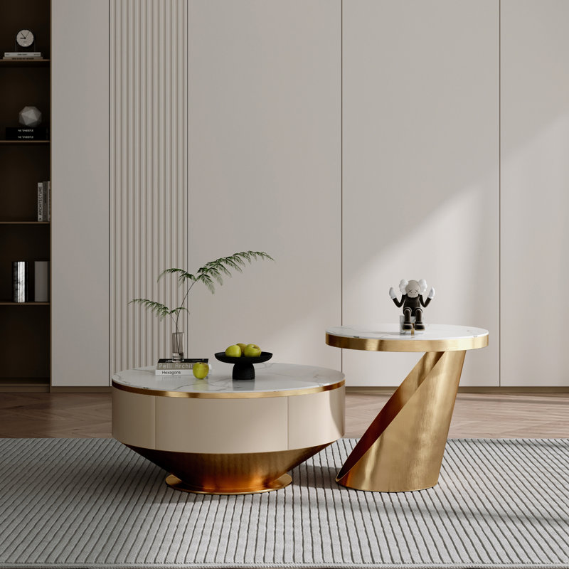 Solid Coffee Table with Storage, Gold
