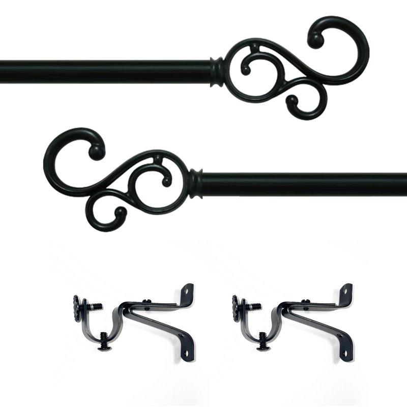 Tringle à rideaux simple réglable noire Salomon, 48 po à l 86 po