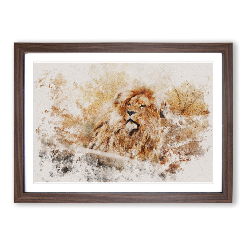 Lion Vol.1 - Picture Frame Graphic Art, 36cm H x 48cm W x 2cm D, Walnut Framed