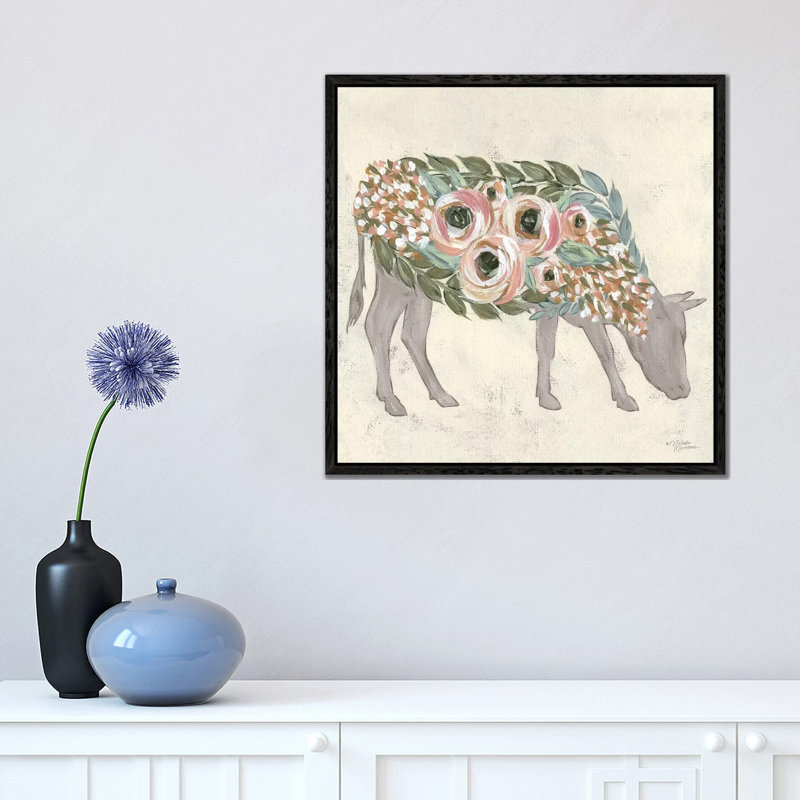Annabelle The Cow by Michele Norman - Print on Canvas, Black Floater Framed, 45.72cm H x 45.72cm W x 3.81cm D