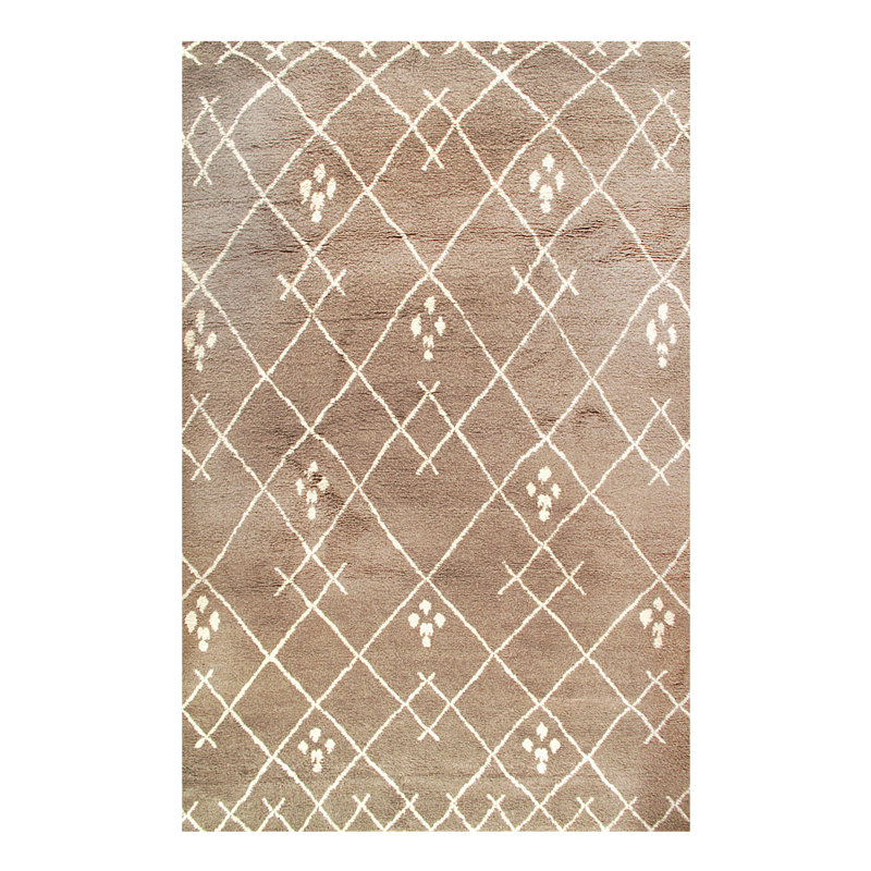 Tapis brun / beige en laine noué à la main Moroccan