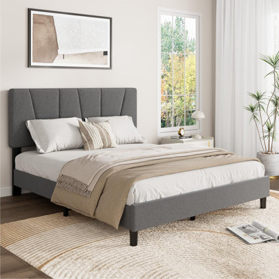 California King Upholstered Platform Bed Frame with Adjustable Headboard, Strong Wooden Slats & Metal Legs, Noise-Free, No Box Spring Needed, Easy Assembly - Grey