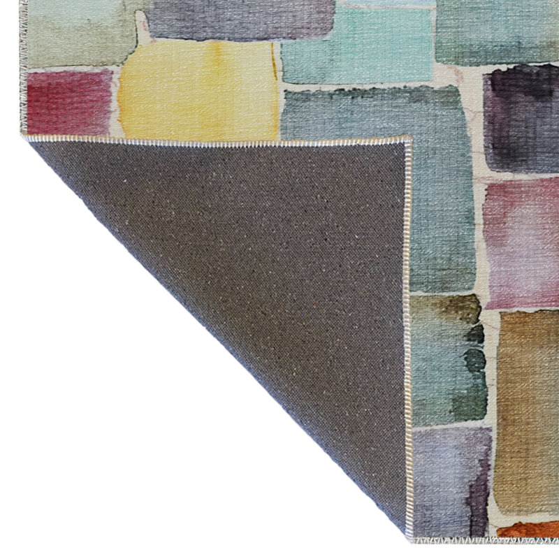 Multi-Colored Mixed Geometric Square Shape Patterned Modern Decorative Rug, Rectangle 4'11.06" x 9'10.11"