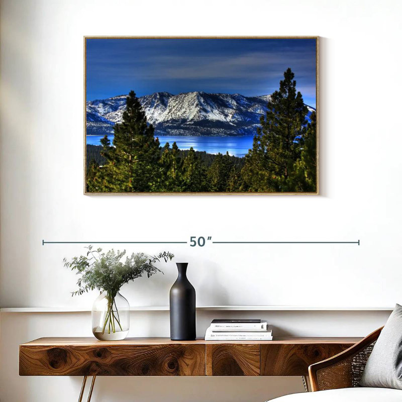 Lac Tahoe, Sierra, Cadre flottant en bois naturel, 37 po x 25 po