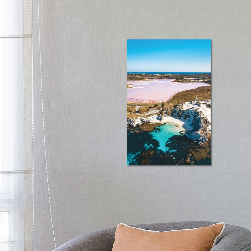 Pink Lake With Turquoise Ocean by James Vodicka - Wrapped Canvas Gallery-Wrapped Canvas Giclée, 66.04 cm H x 45.72 cm W
