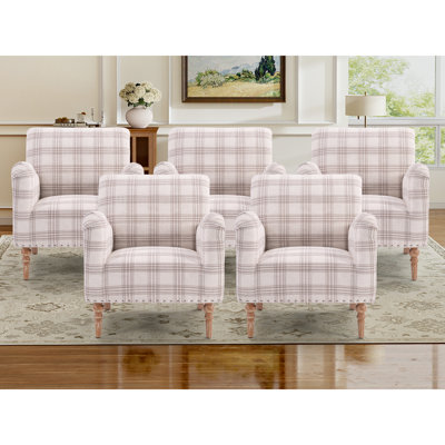 29" Wide Soft Plaid Fabric Accent Chair With Solid Wood Legs