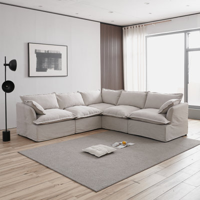 Kejon Down Feather Fluffy Modular Sofa Chaise, Modular Sectional Sofa Cloud Sofa for Living Room Bedroom