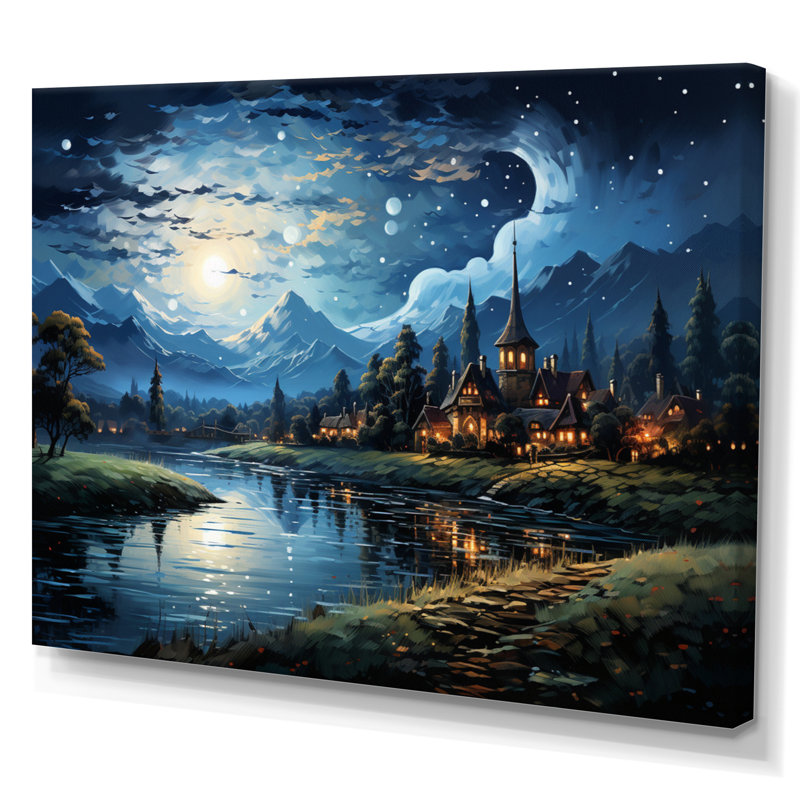 Masterpiece The Starry Night By Vincent - Landscapes Wall Art Living Room, H 12 po x l 20 po, Toile tendue