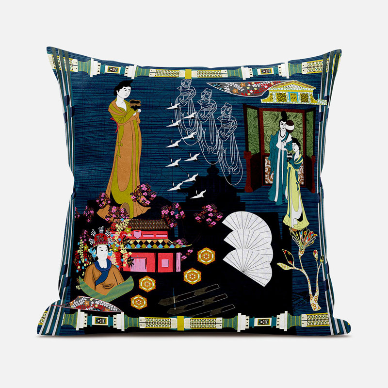 Housse et insert de coussin carré en polyester intérieur / extérieur, 18 po x 18 po, Turquoise / bleu / jaune / orange