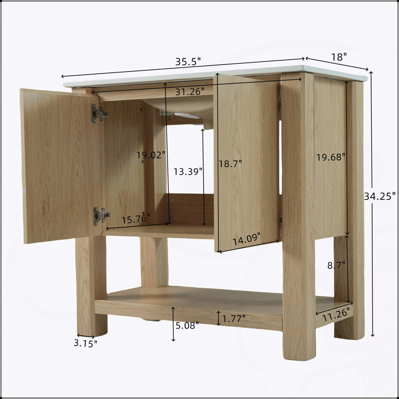 Meuble-lavabo moderne de 36 pouces avec lavabo en céramique, grand rangement, portes à fermeture douce et tablette ouverte