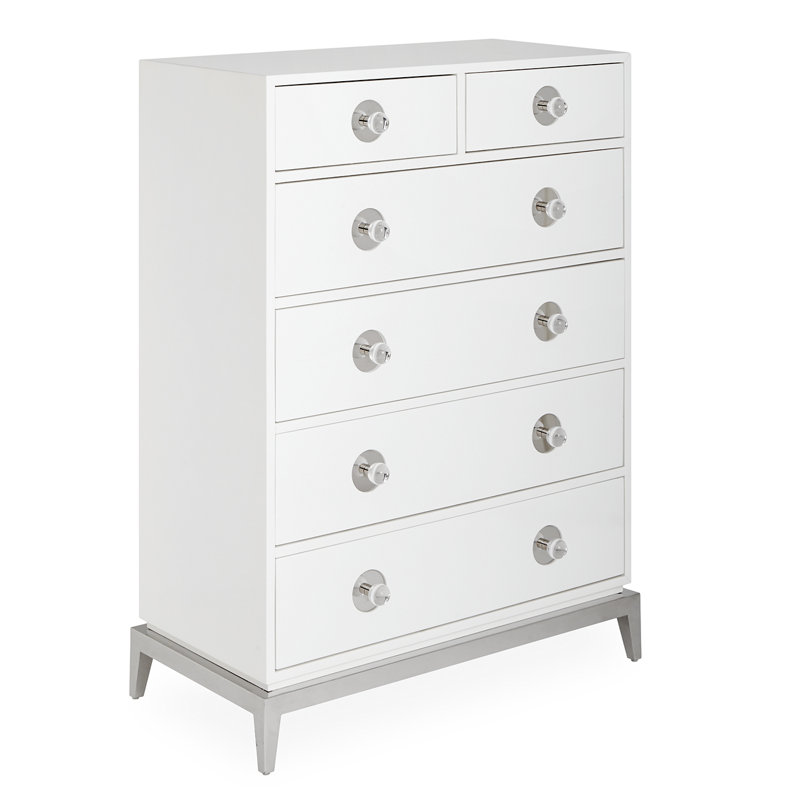 White Polished Nickel 6-Drawer Tall Chest with Soft Close