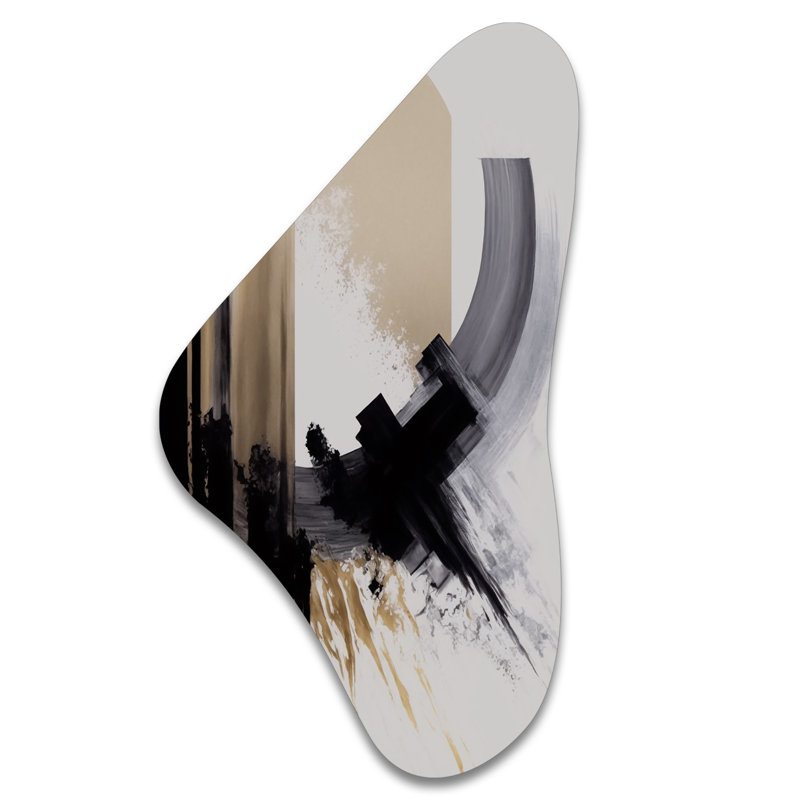Art mural noir, blanc et doré Expression IV - forme abstraite Boomerang, H 31 po x l 17 po