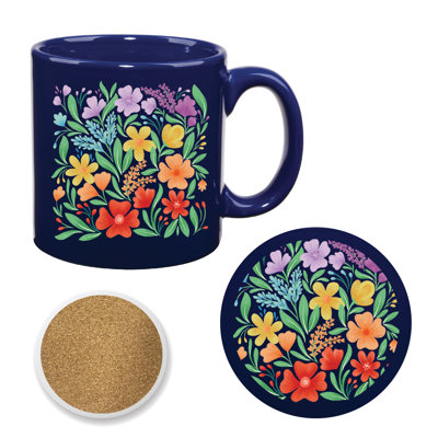 Ensemble de grandes tasses et sous-verres 20 oz Rainbow Florals II