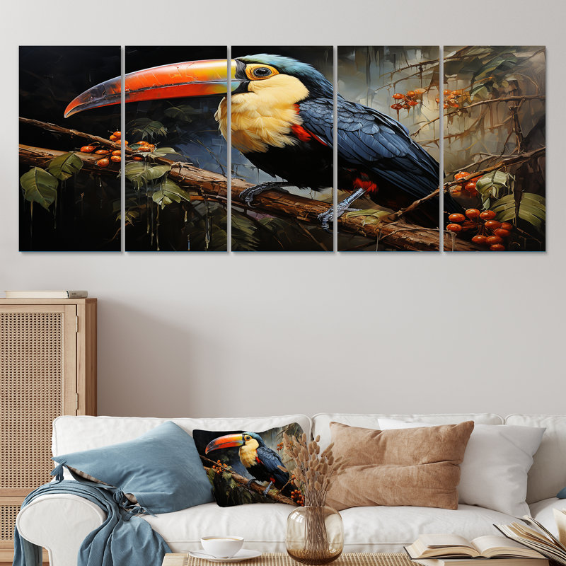 «Tropical Toucan Portrait II - Toucan», art mural 5 pièces, H 32 po x l 80 po