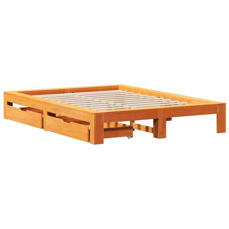 Solid Wood Storage Bed, European Kingsize (160 x 200 cm), Wax Brown