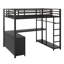 Lit mezzanine en métal avec cubes de rangement, tablettes et bureau en L