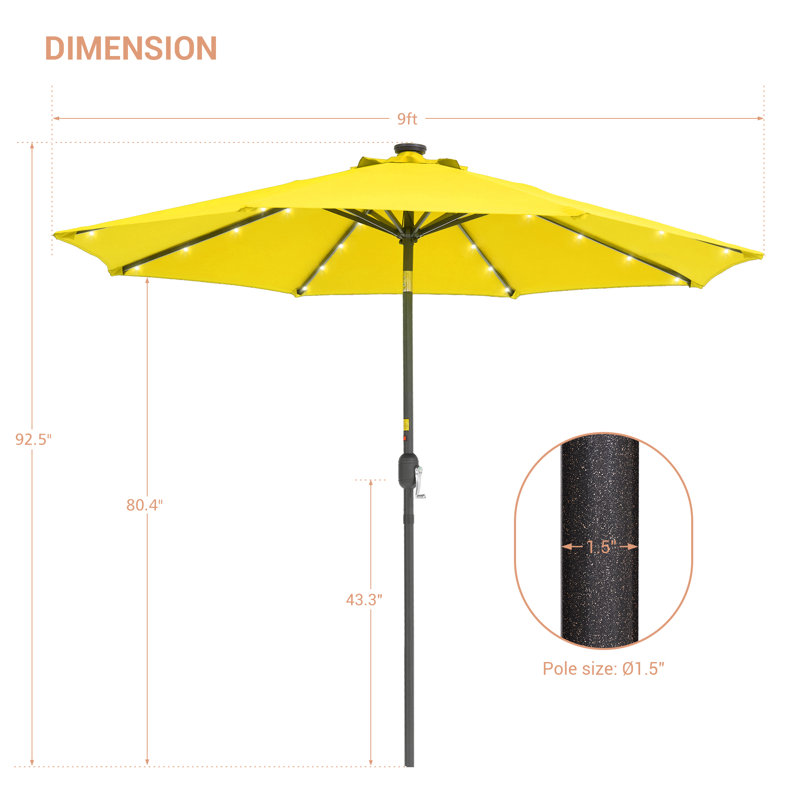 Parasol de marché lumineux 9 pi Kenmore, Jaune