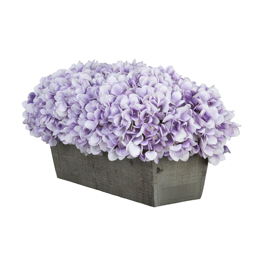 Synthetic Fabric Hydrangea Arrangement in Planter Primrue Flower Color: Lavender, Base Color: Black