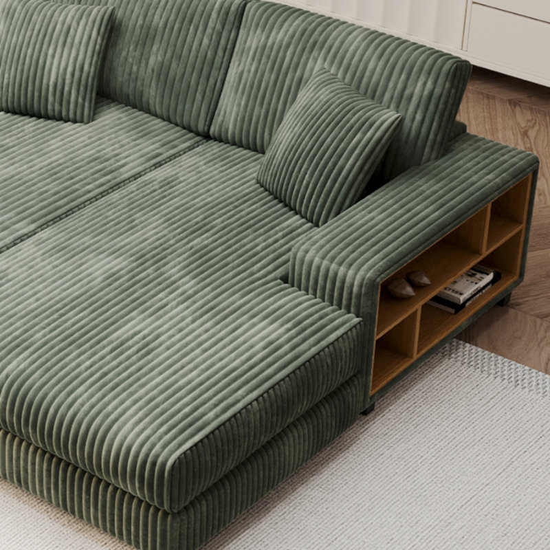 Modern Corduroy Convertible Combination Sofa Bed & Fluffy Oversized Lounge Chair Set, Extra Plush Double Sleeper Sectional for Contemporary Living Room