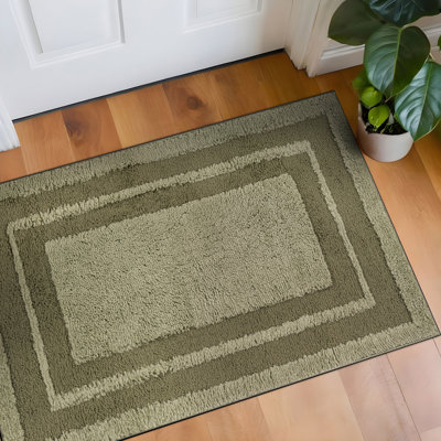 Solid Framed Border Sage Green Power Loomed Soft Shag High-Low Indoor Area Rug