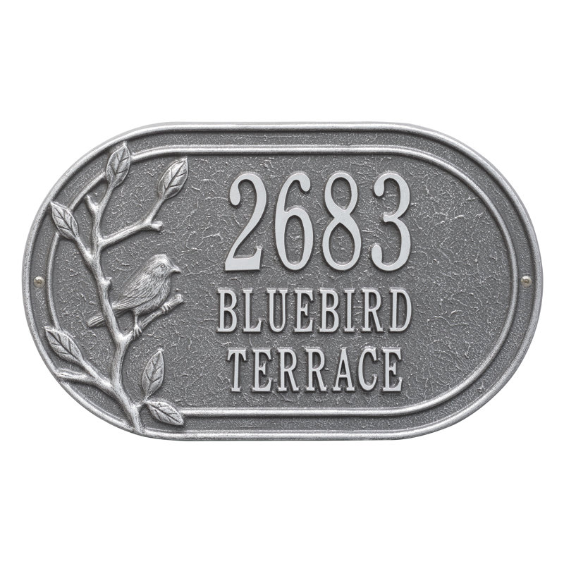 Plaque d'adresse murale sur 3 lignes Woodridge, Étain/Argent, Oui