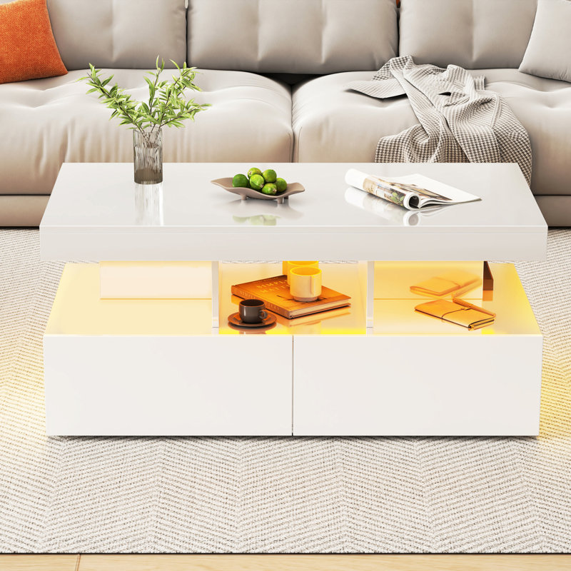 Pedestal Coffee Table with Storage, White