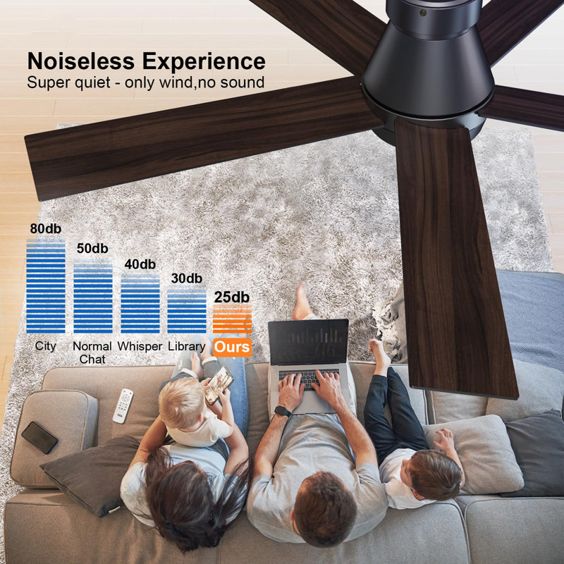 52" Ceiling Fan With Lights, Black Flush Mount Ceiling Fans With Remote Control, 6 Speeds Dc Reversible, Dimmable, Noiseless, Low Profile Ceiling Fans For Bedroom
