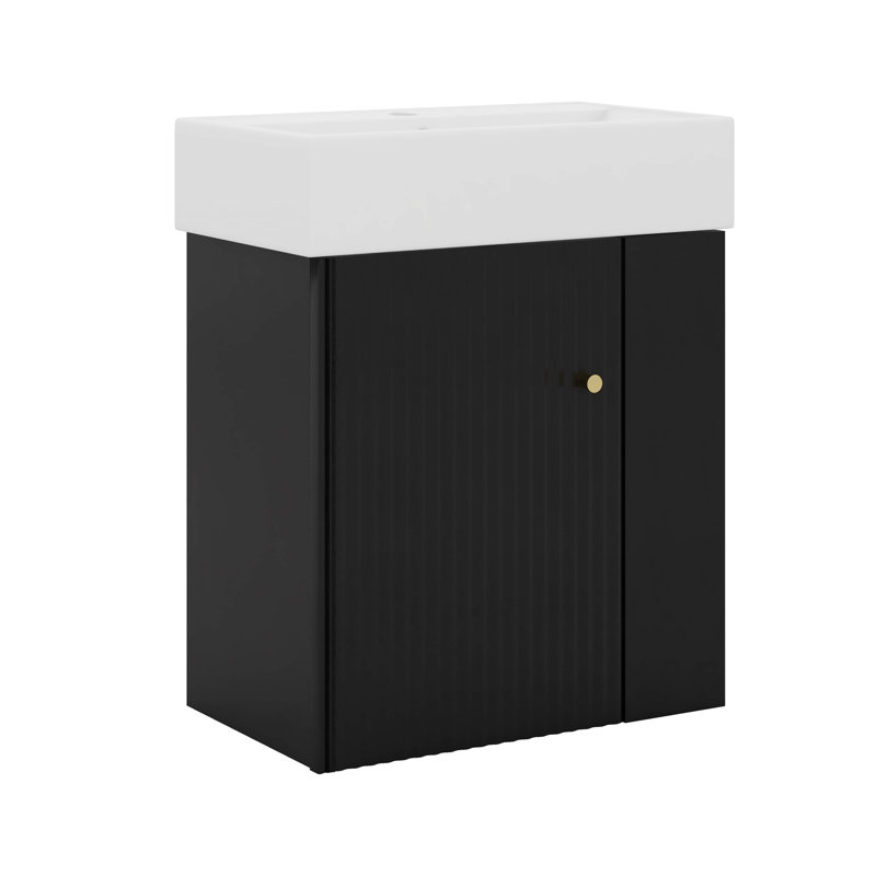 Meuble-lavabo flottant moderne avec lavabo en céramique, rangement à droite, Noir