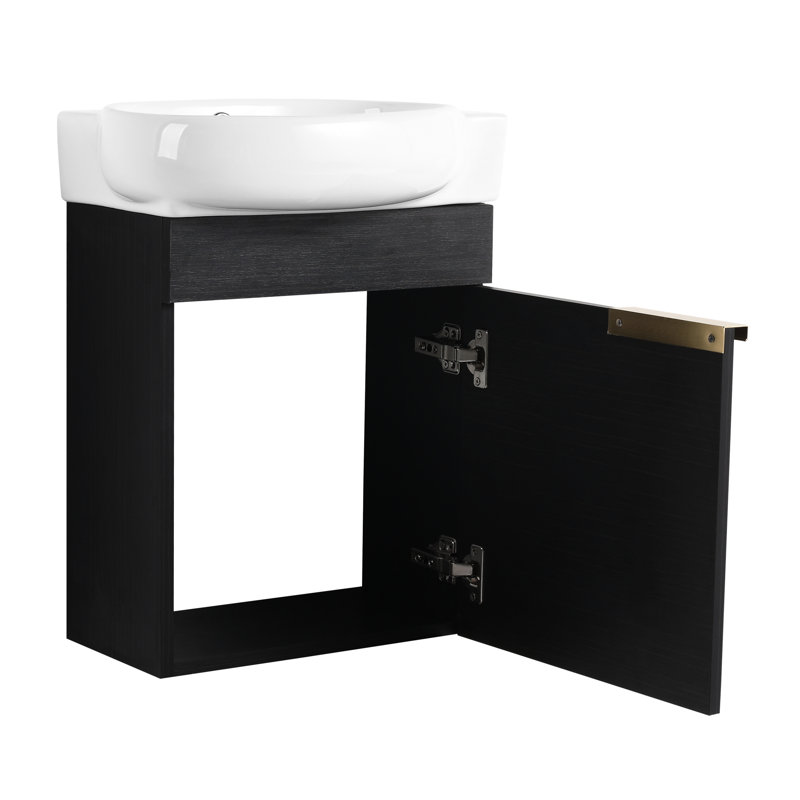 Petit meuble-lavabo pour salle de bain de 16 po avec portes à fermeture douce et finition châtaignier noir, Noir châtaignier