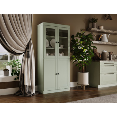 Palace Imports 100% Solid Wood 32" Pantry Cabinet with Shaker, Clear Glass Doors, 2-Drawers & Adjustable Shelves