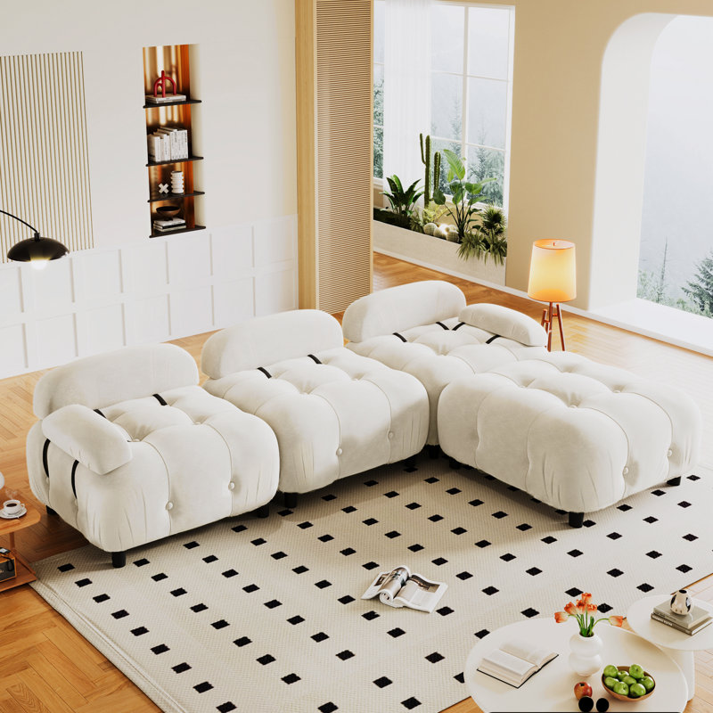 Canapé modulaire rembourré 4 pièces Meahgan, Polyester beige