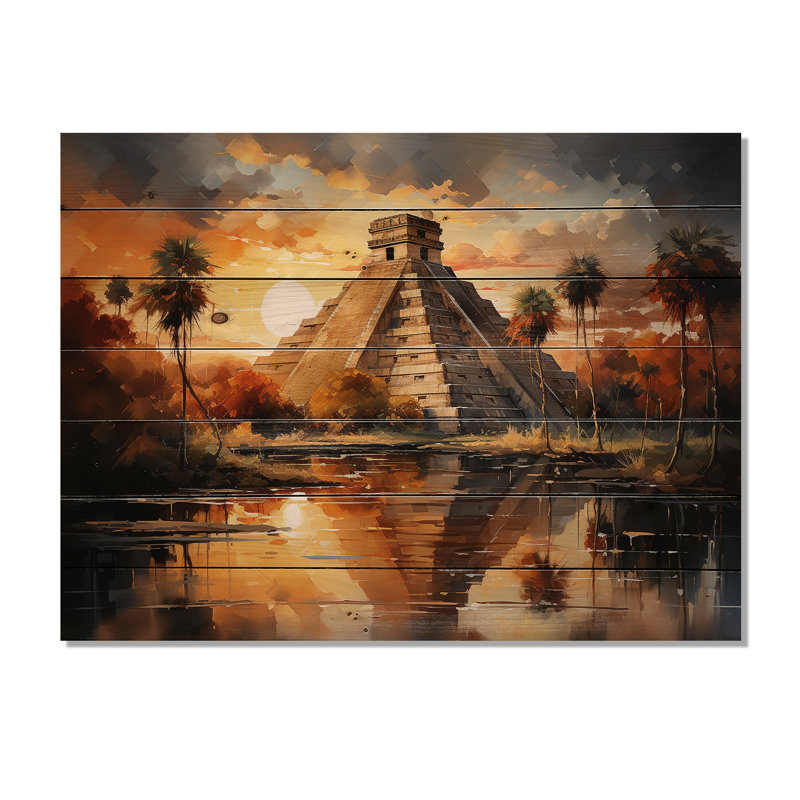 Mexique, coucher de soleil à Chichen Itza I sur impression sur bois, H 10 po x l 20 po x P 0,78 po