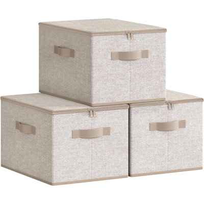 Foldable Storage Organiser Boxes, Set Of 3 Storage Basket Bins With Lids, Handles, Clothes Organiser, 40 X 30 X 25 Cm, Non-Woven Fabric