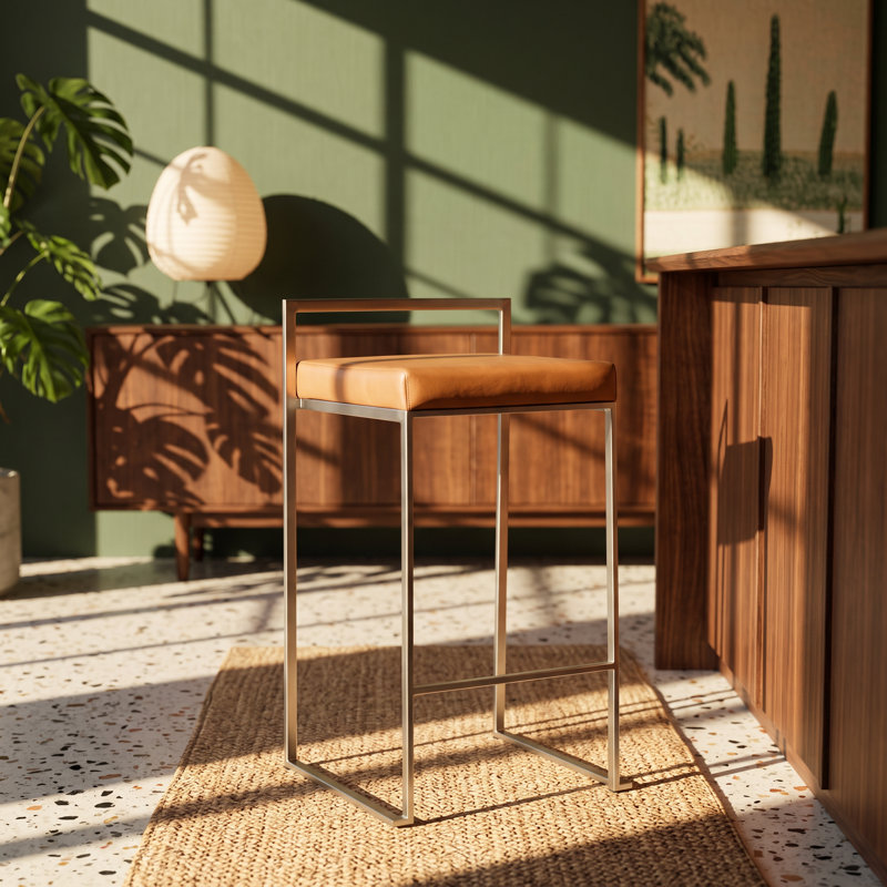 Tabouret de comptoir empilable en similicuir en acier inoxydable l 17,5 po x P 16 po x H 31 po Fuji (ensemble de 2)