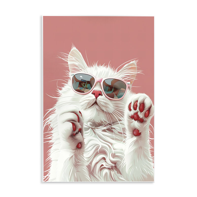 Plaque murale Glam Cat avec lunettes de soleil, design par LSR Design Studio, H 19 po x l 13 po