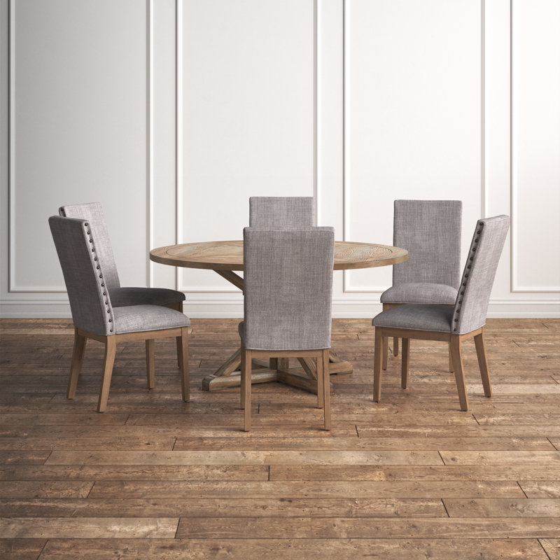Ashbaugh 6 - Person Pedestal Dining Set, Gray Linen