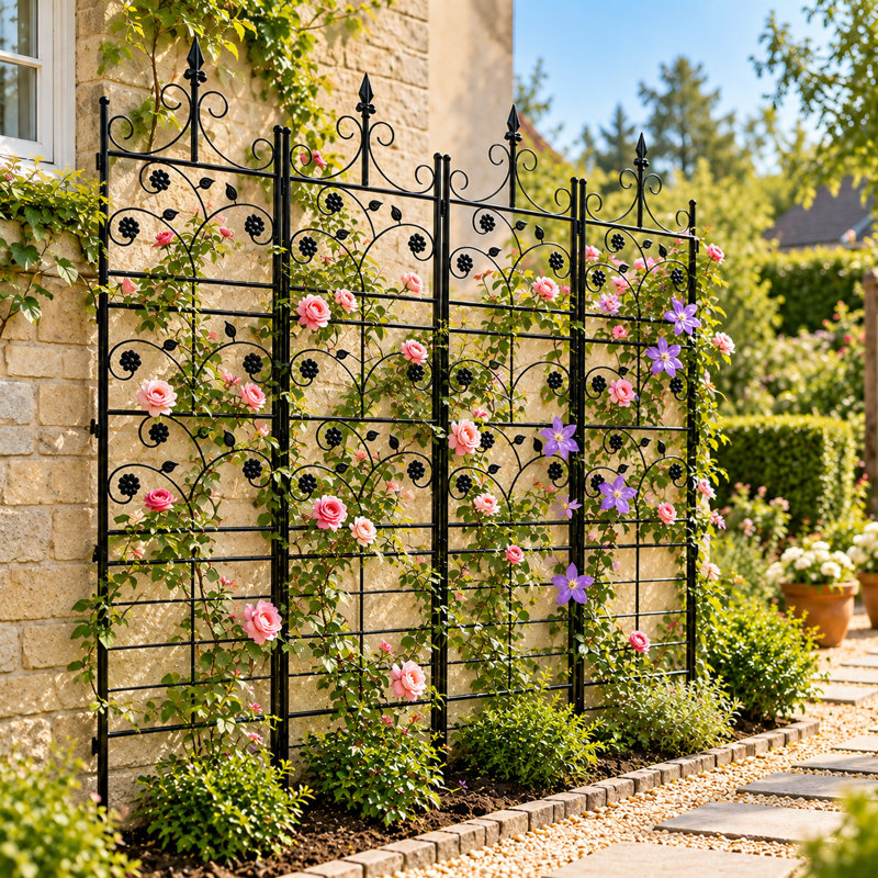4-Pack Metal Garden Trellis for Climbing Plants Rose Support Decorative Garden Fence