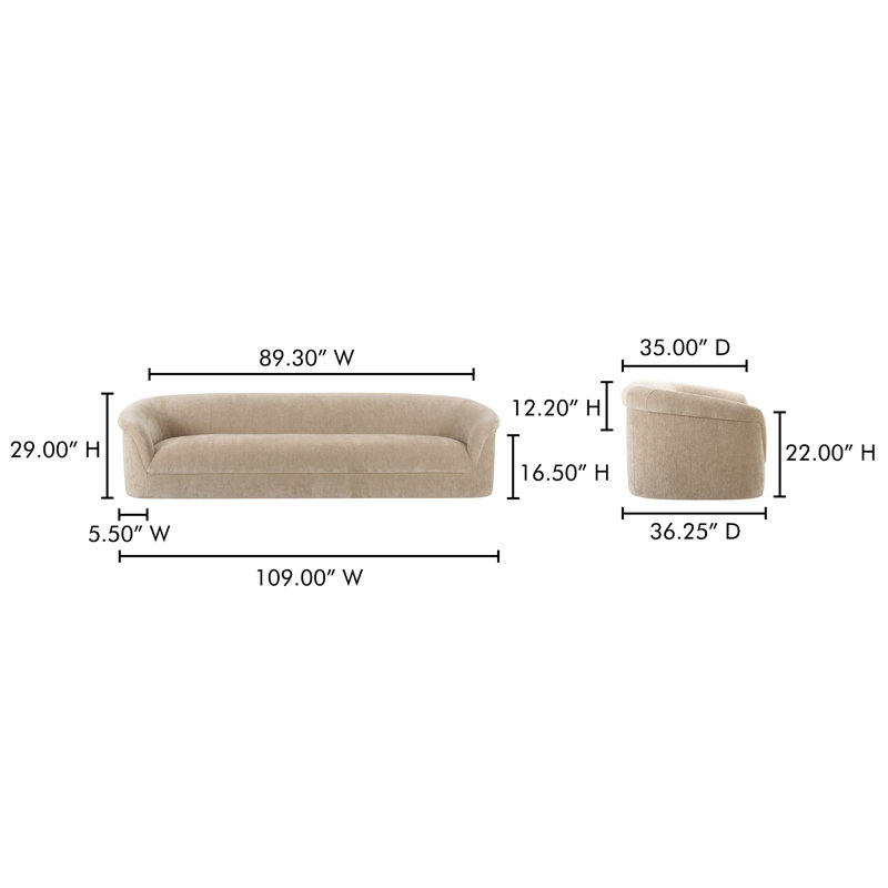 Arthur 109'' Velvet Upholstered Sofa, Beige