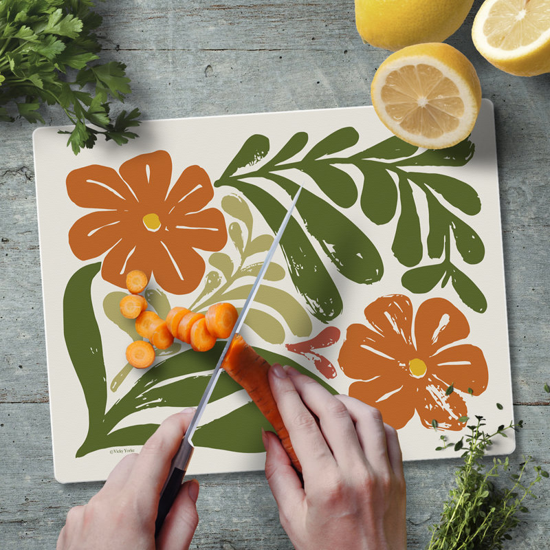 CounterArt Retro Floral 3mm Tempered Glass Cutting Board 10" x 8"