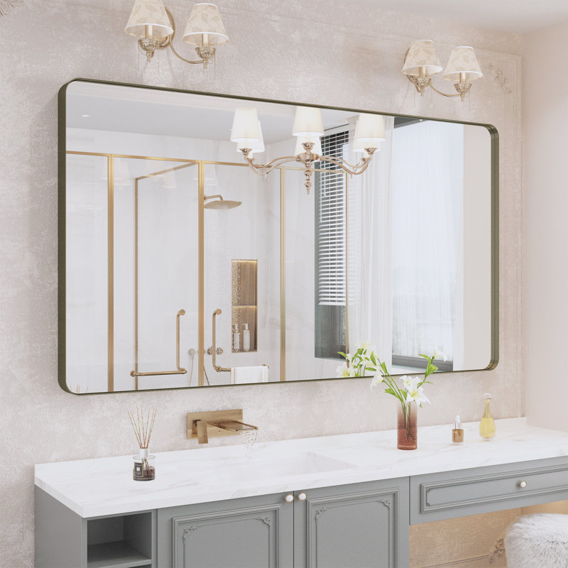 Lesamuel Filleted Corner Wall Mounted Bathroom and Vanity Mirror with Aluminum Frame, Rectangle, 40" x 72", Bronze