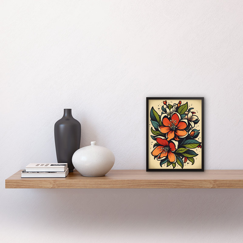 Wilhelma Red Jasmine Flower Old School USA Tattoo Ink Body Rockabilly Americana 1 Piece Single Picture Frame Wall Art