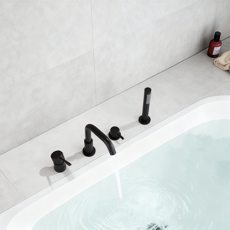 Solid Brass Deck Mounted Double Handle Roman Tub Faucet With Handshower