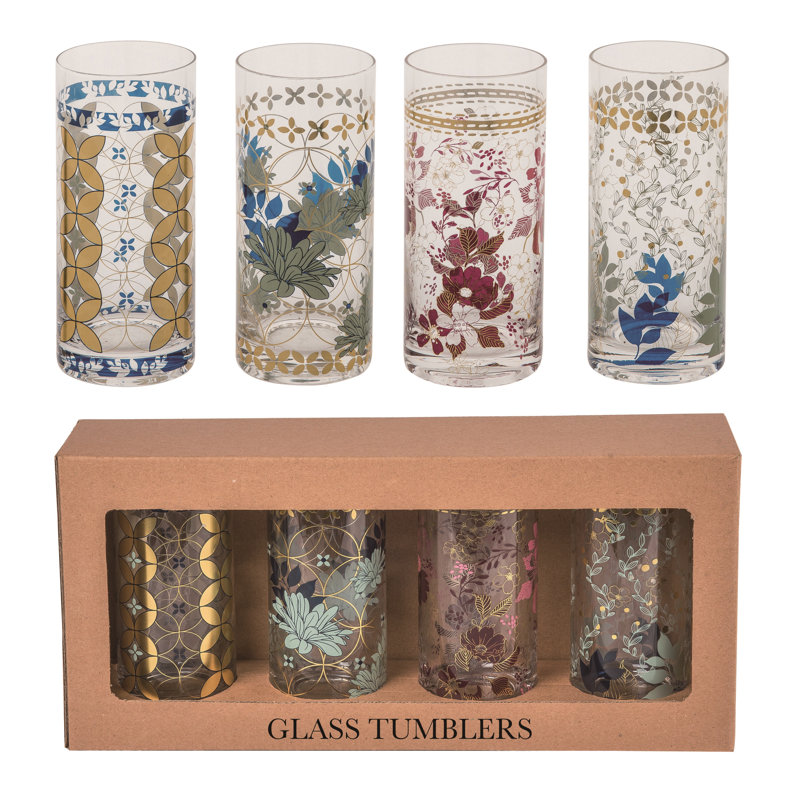 Ensemble de 4 verres décoratifs multicolores en verre 6,5 po