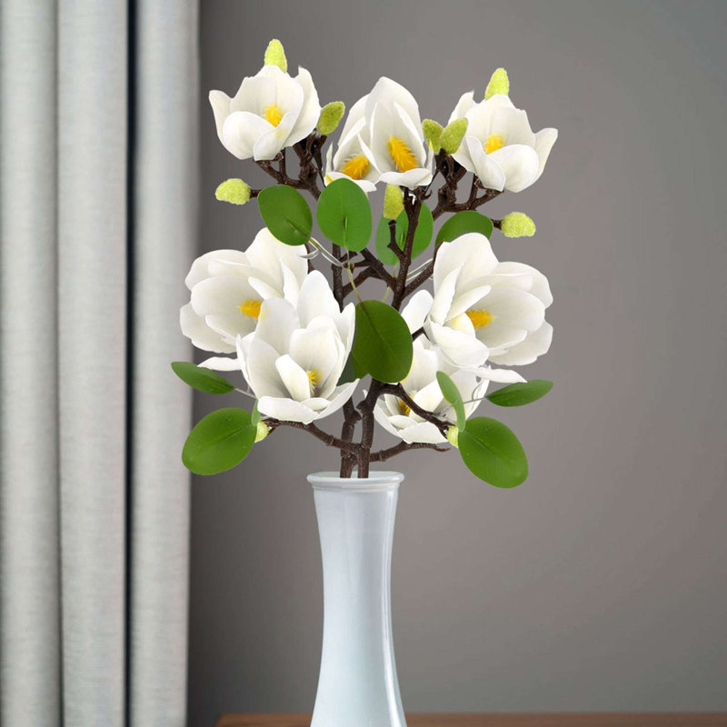 2 pièces de fleurs artificielles en soie de magnolia 25,6 "pour les décorations de mariage de cuisine à domicile, Blanc