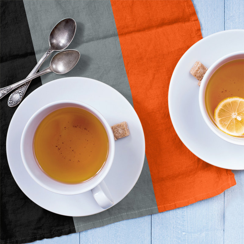 Anaheim Stripe Tea Towel Kitchen Towel, Black/Silver/Orange, Cotton Twill