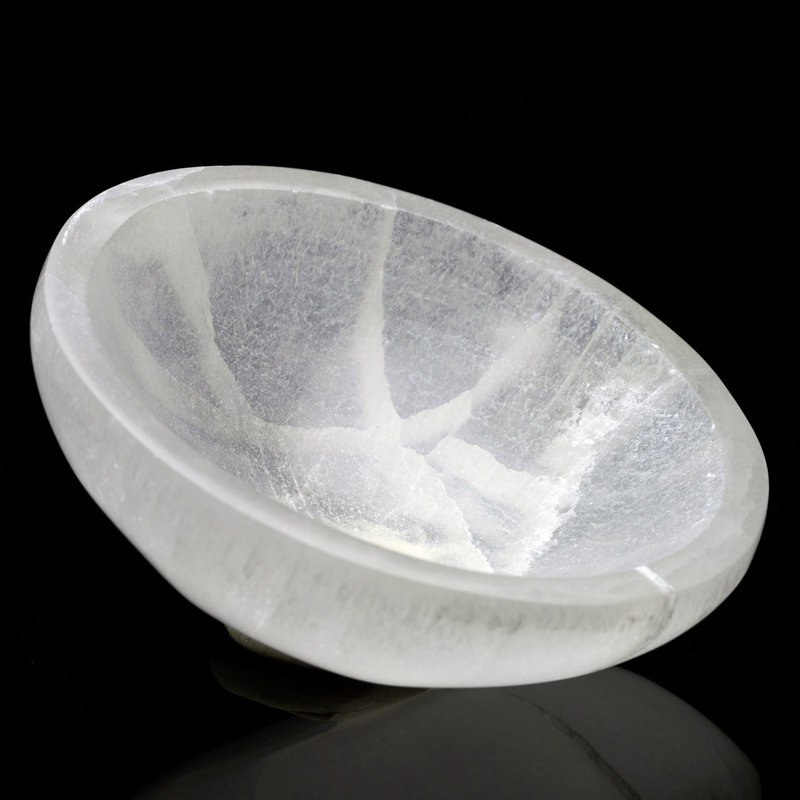Round Hand-Carved Selenite Dish From Morocco
