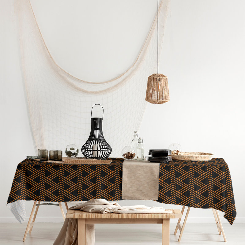 Festive Hol Tablecloth, 102" L x 58" W, Black/Orange