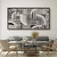 Ligne géométrique «Blackish Green Abstract Shapes Rustic Mid Century Modern Decorations, très grande œuvre d'art, impression encadrée»-98042247-111665195